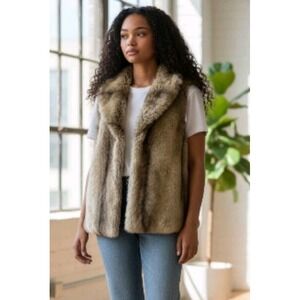 Fenn Wright Manson Women's Faux Fur Vest Tan Brown  Sleeveless New with Tags XL